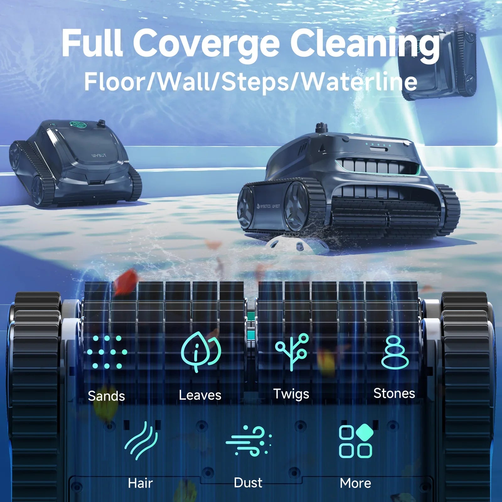 Swimming Pool Robotic Cleaner Walls and Background for Large Family Pool Double Level Filtration Superior Suction Power APP